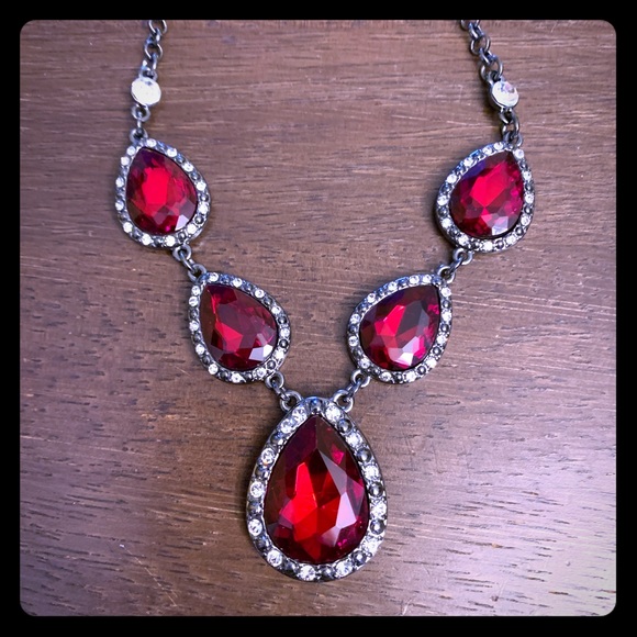 Roman Jewelry - Roman Red / White Rhinestone Blk Necklace